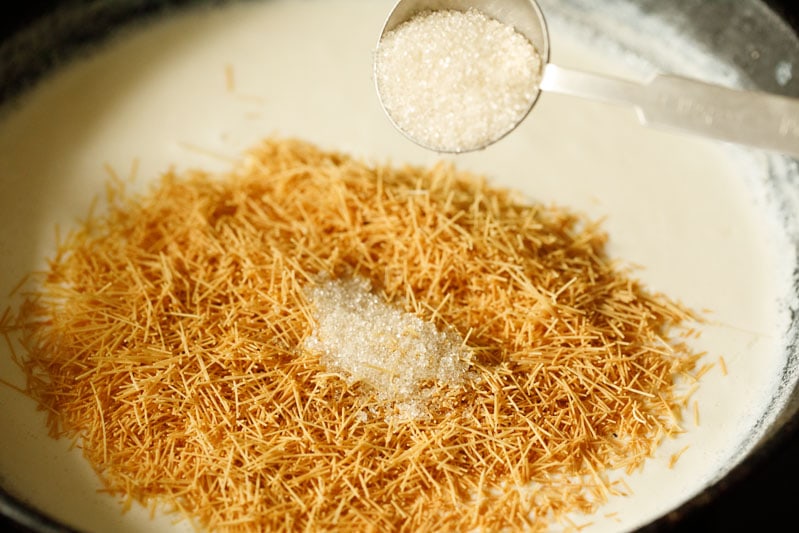 sugar added to pan with milk and vermicelli