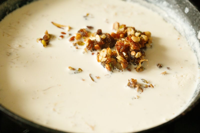 roasted nuts and fruits added to sheer khurma