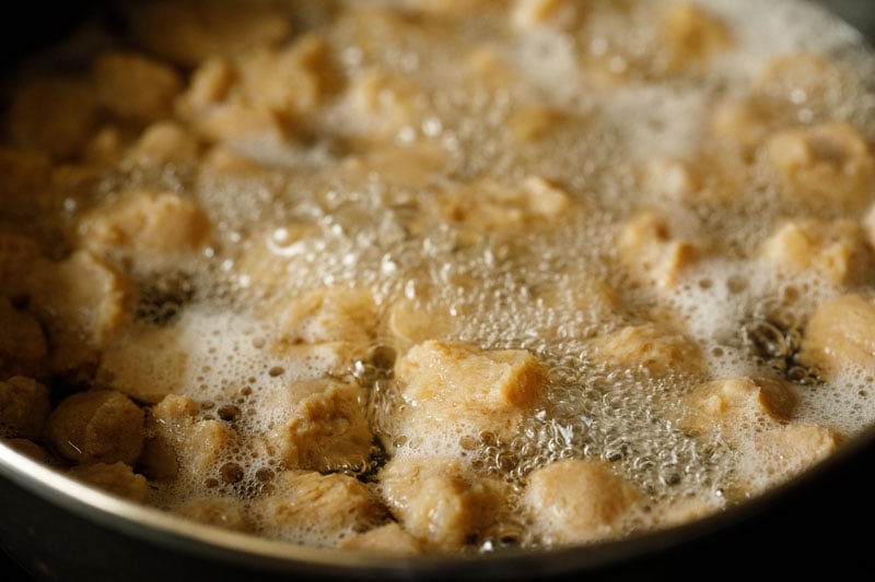 soya chunks cooking in water