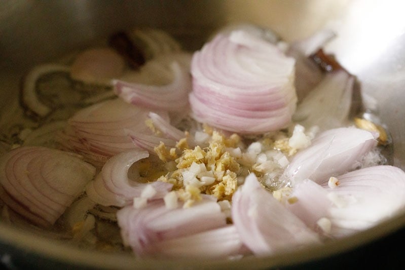 chopped onions, garlic and ginger
