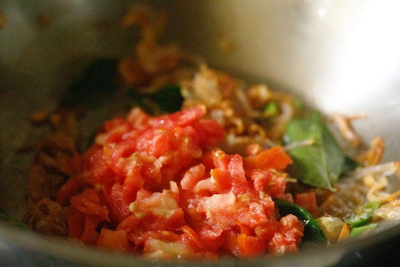 chopped tomatoes added to saute mix