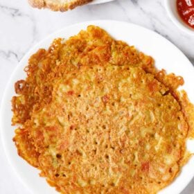 tomato omelette on white plate