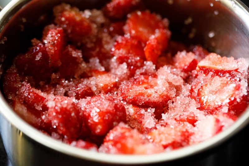 strawberry mixture set over low heat.