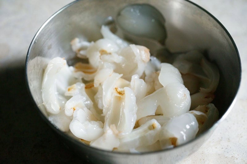 Chopped litchi in a bowl.