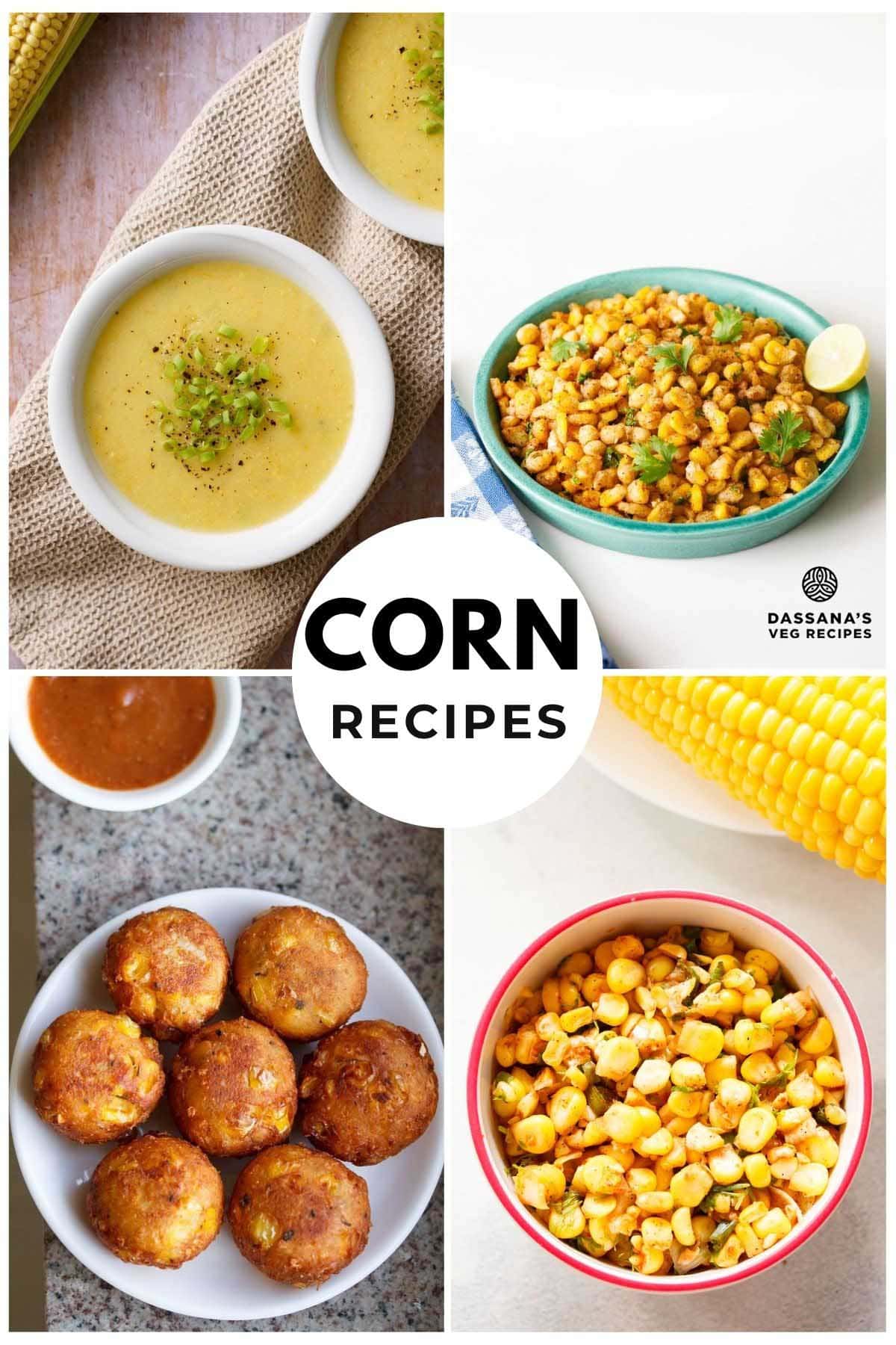 Variety of delicious corn recipes or dishes.