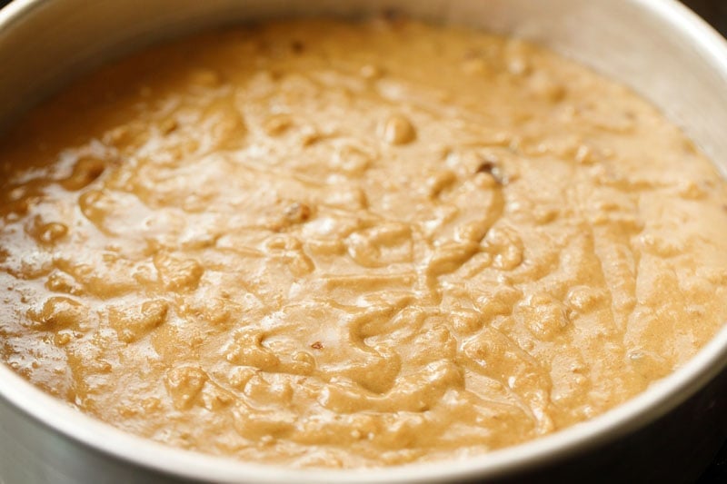 cake batter in a baking pan.