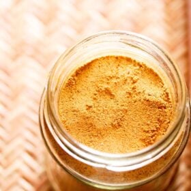 pav bhaji masala in a glass jar.