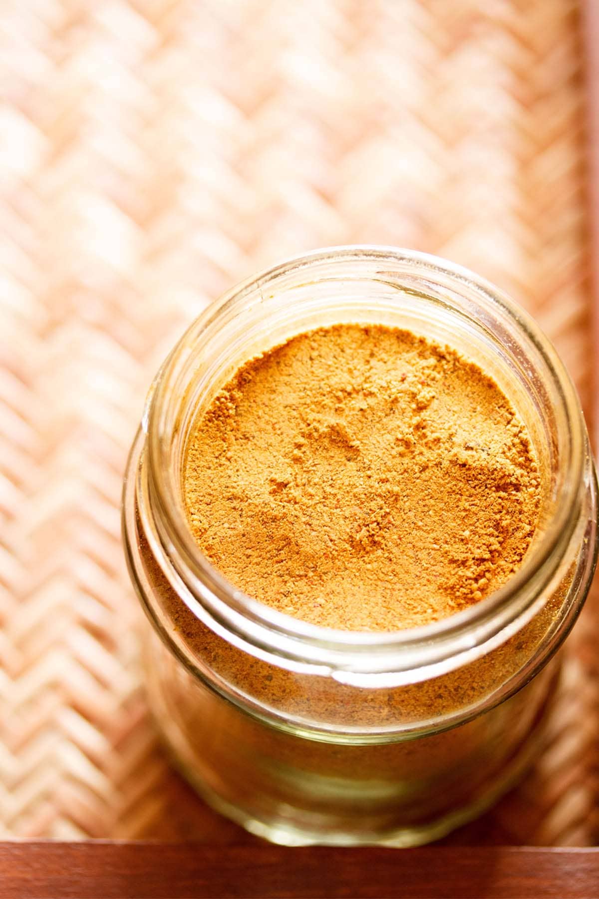 pav bhaji masala in a glass jar.