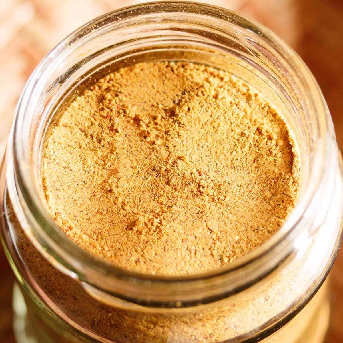 pav bhaji masala in a glass jar.