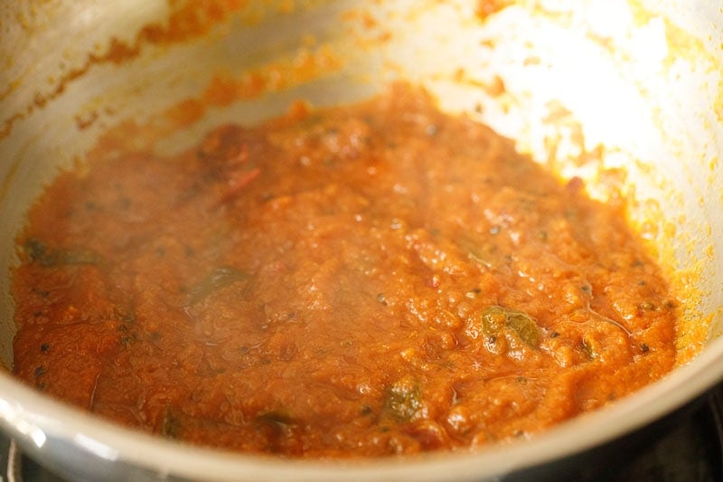 tomato pickle cooking further in pan.