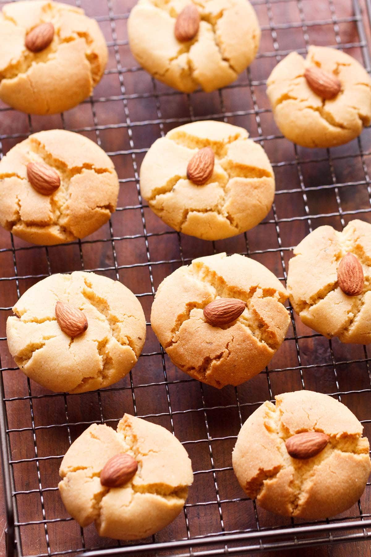 Top shot of Nankhatai biscuit on wire rack.