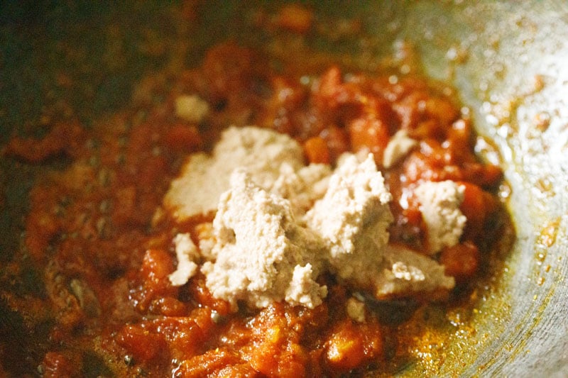 masala paste added to onion-tomato masala.