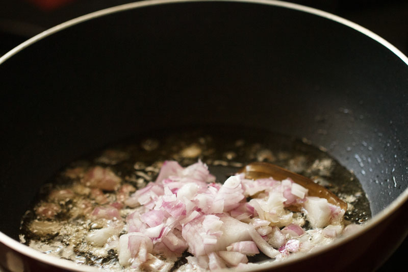 chopped onions added in the pan. 