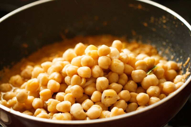 drained, cooked chickpeas added in the pan. 