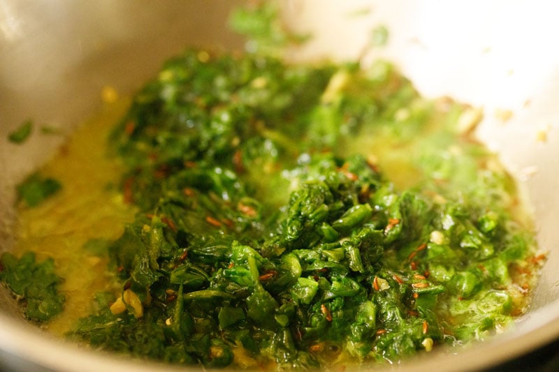 chopped spinach added and mixed with other ingredients. 