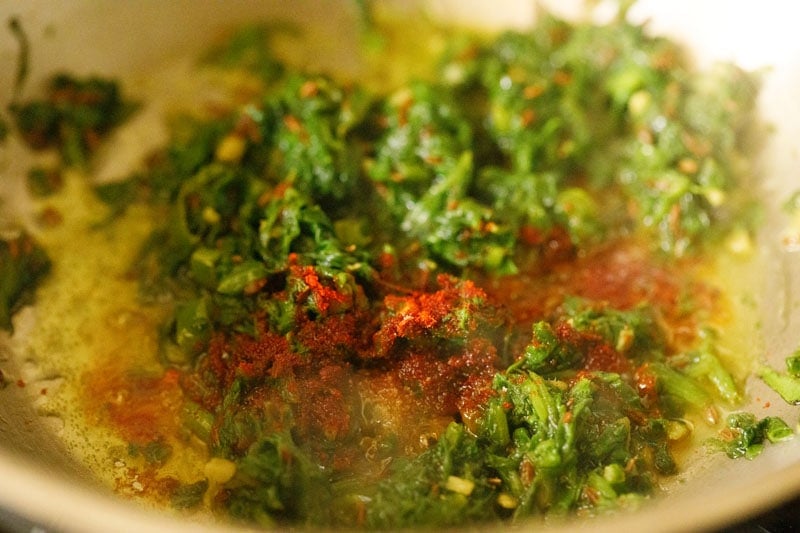 spice powders added to spinach. 