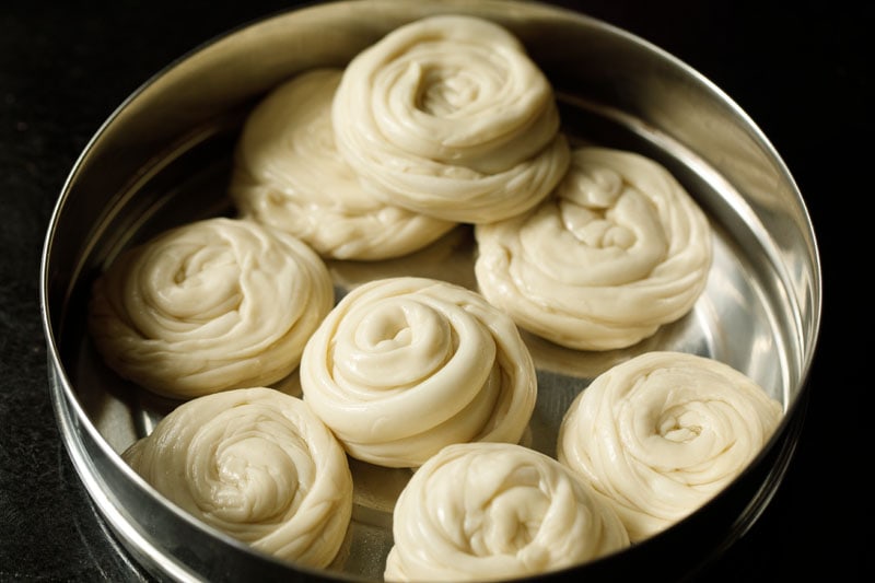 layered dough balls prepared for making malabar paratha.  