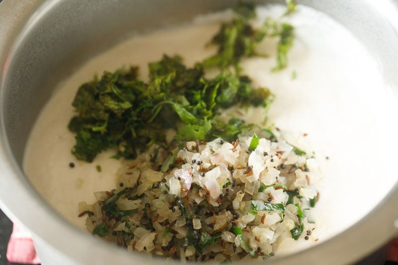 prepared tempering and chopped coriander leaves added to appe batter. 