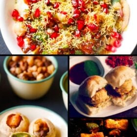 collage of indian snacks and starters with text layovers