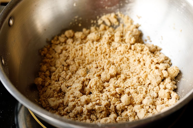 ghee mixed well with the roasted flour. 