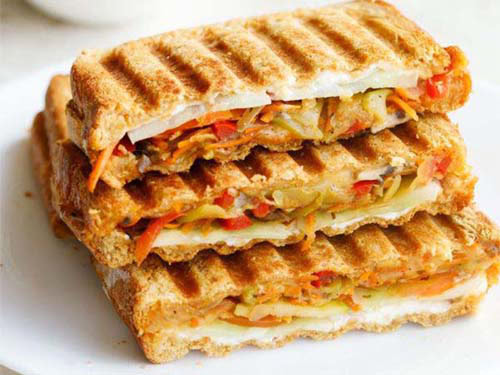 closeup of veggie sandwich - flavorful, colorful sandwich from the collection of sandwich recipes.