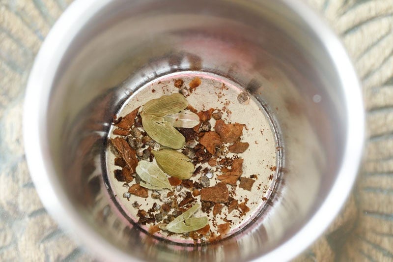 lightly crushed whole spices for making irani chai decoction. 