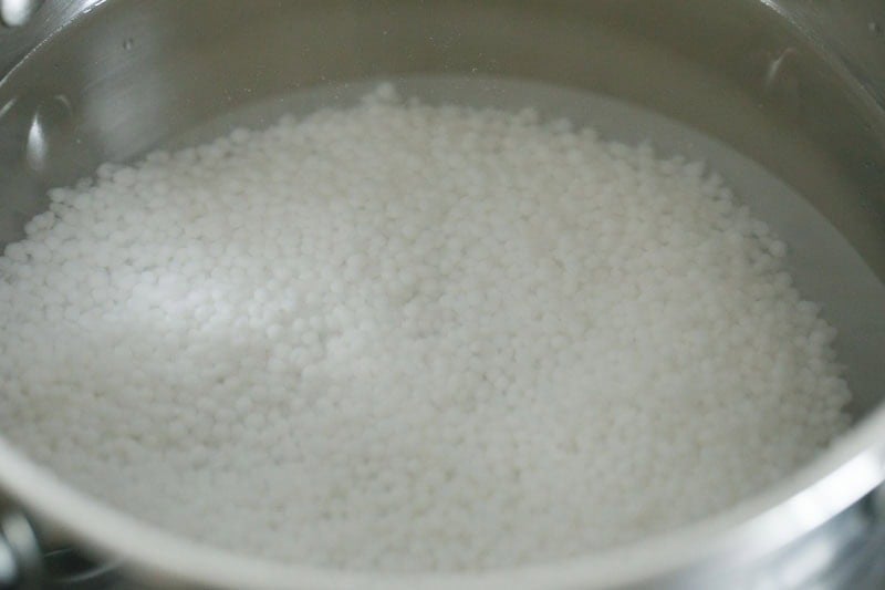 water and rinsed sago added in a saucepan.