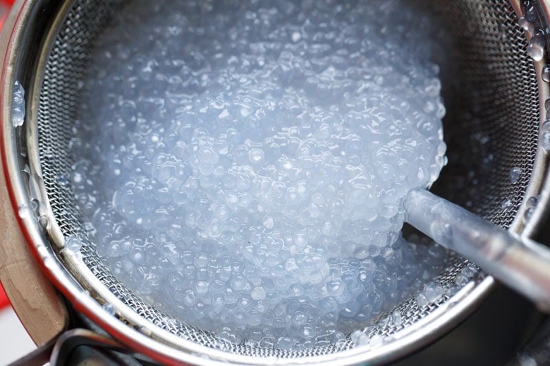 drained cooked sago.