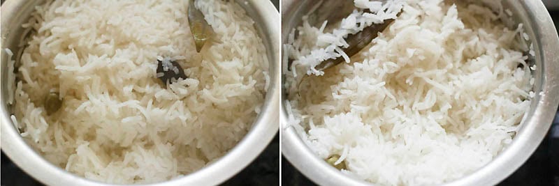 cooked rice for making jeera rice recipe.