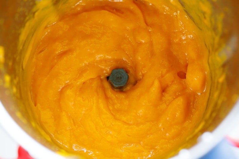 chopped mango blended into a smooth, fine puree.