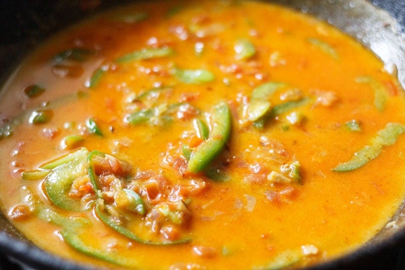 water added to onion-tomato-capsicum mixture.