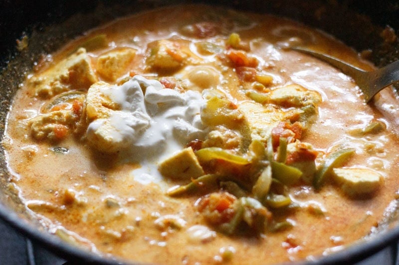 cream added to paneer sabji.