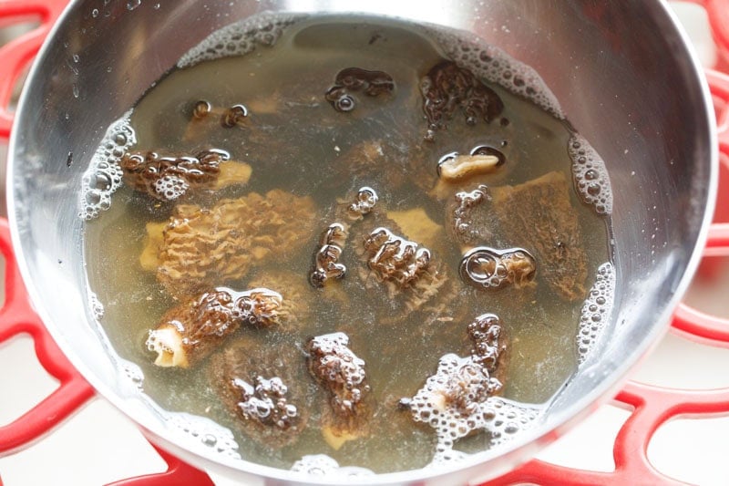 rinsing morel mushrooms. 