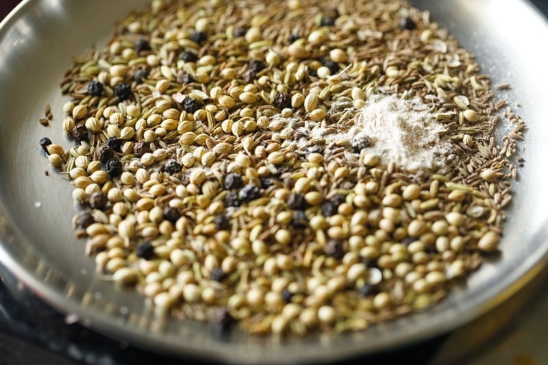 roasted asafoetida on top of roasted whole spices.
