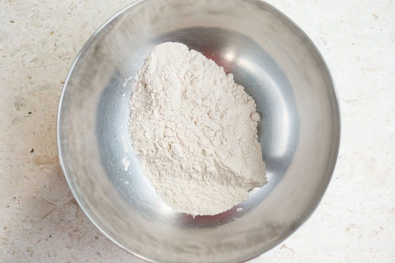 sifted ingredients in a mixing bowl.