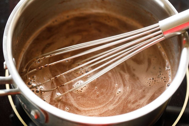 mixing and making the wet cocoa mixture.