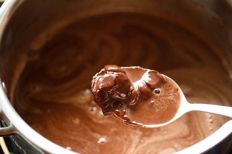 melted chocolate chips in a spoon.