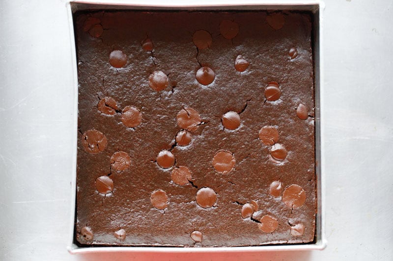 baked brownie in pan.