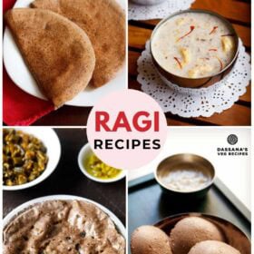 collage of four ragi dishes with text layovers.