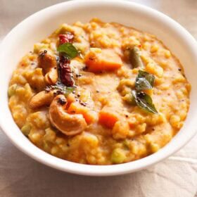 bisi bele bath in a white bowl.