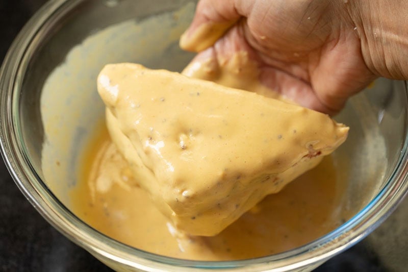 bread evenly coated with batter.