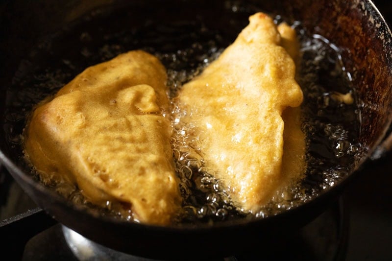 frying bread pakora.