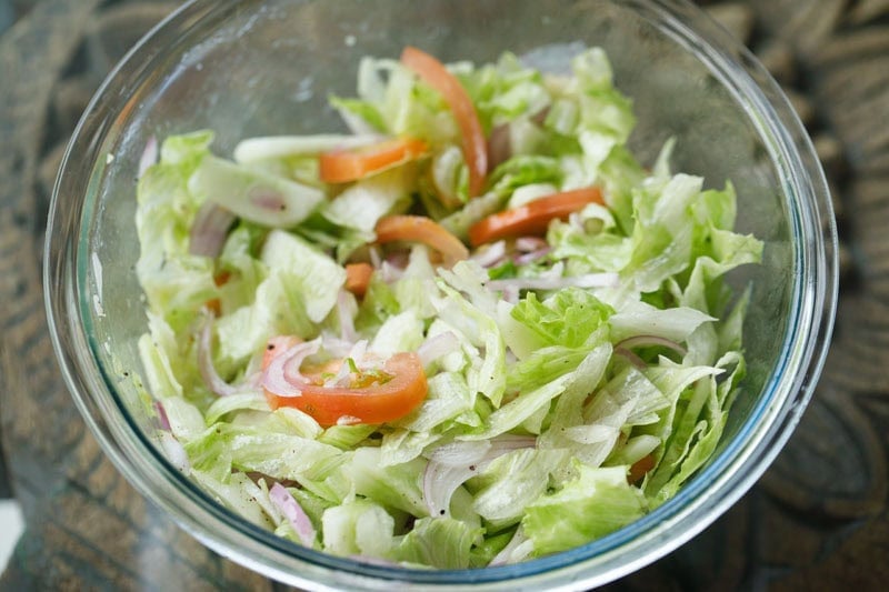 veggies and lettuce mixed with the lemon vinaigrette.