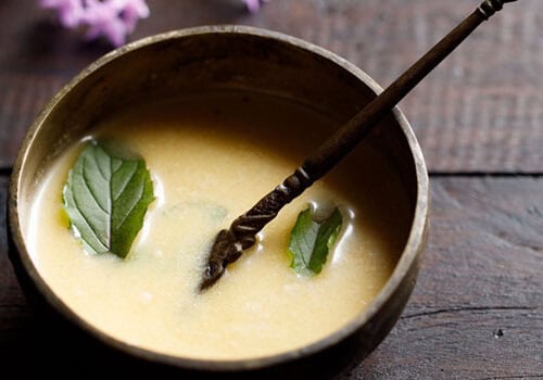 Traditional bowl with panchamrut.