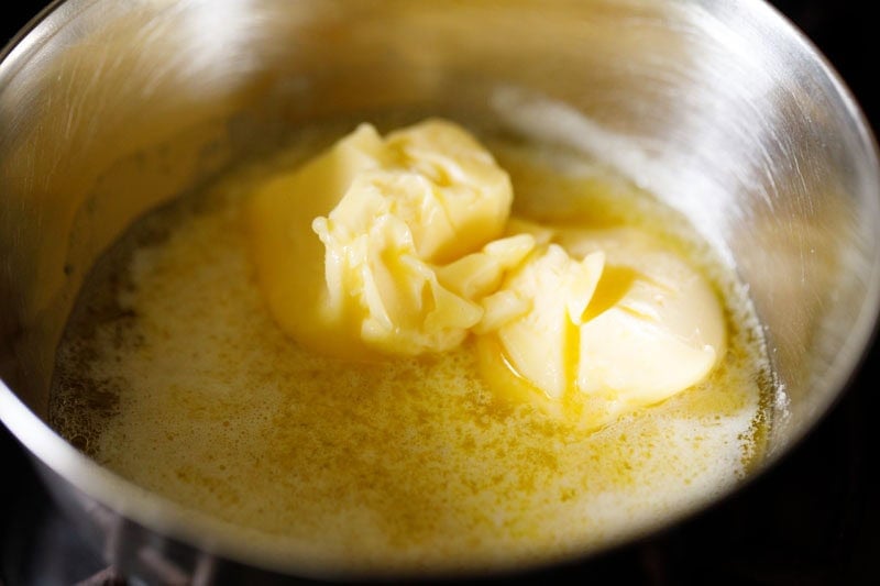 Melting butter in a saucepan.