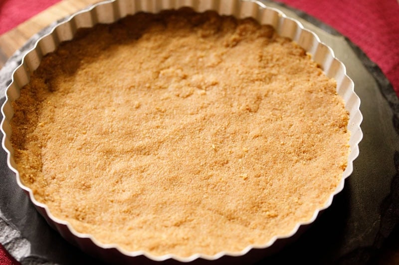 Empty biscuit crust in pie pan.