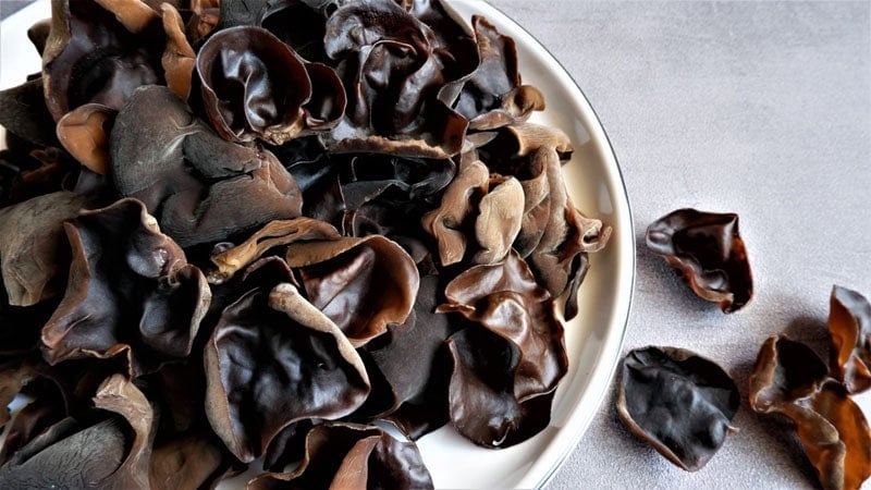 Wood Ear Mushrooms on a white plate.