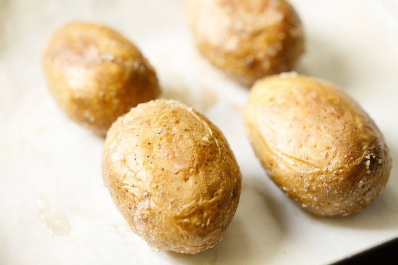 Fully baked potatoes.