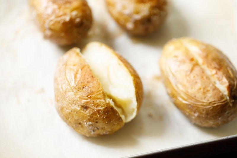 Sliced baked potato.