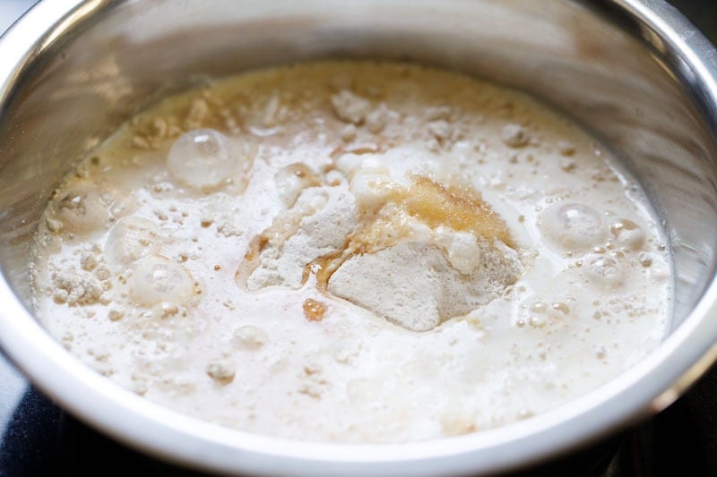 Milk and flour mixture in bowl.